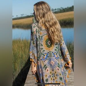NWT Natural Life Soleil Tassel Kimono Light Grey Mandala OS Boho Coverup